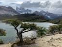 Mount Fitz Roy overlooking a lake