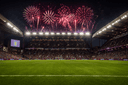 Villa Park at night with fireworks going off